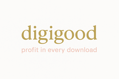 digigood  turn into a logo, simple, classic gold light pink,  with the tagline profit in every download