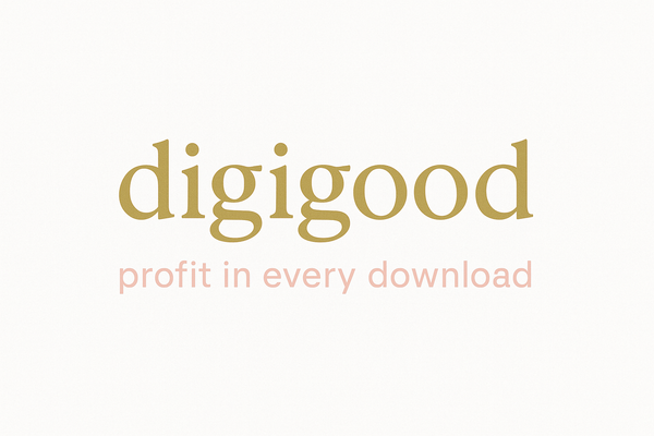 digigood  turn into a logo, simple, classic gold light pink,  with the tagline profit in every download